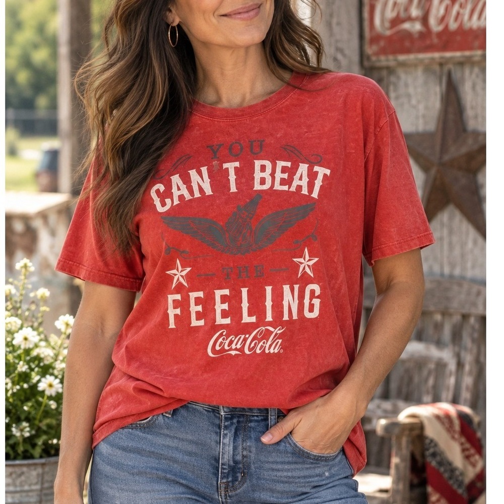 Coca-Cola Graphic T-Shirt Womens Medium Red Excellent Acid Wash LT22616LT